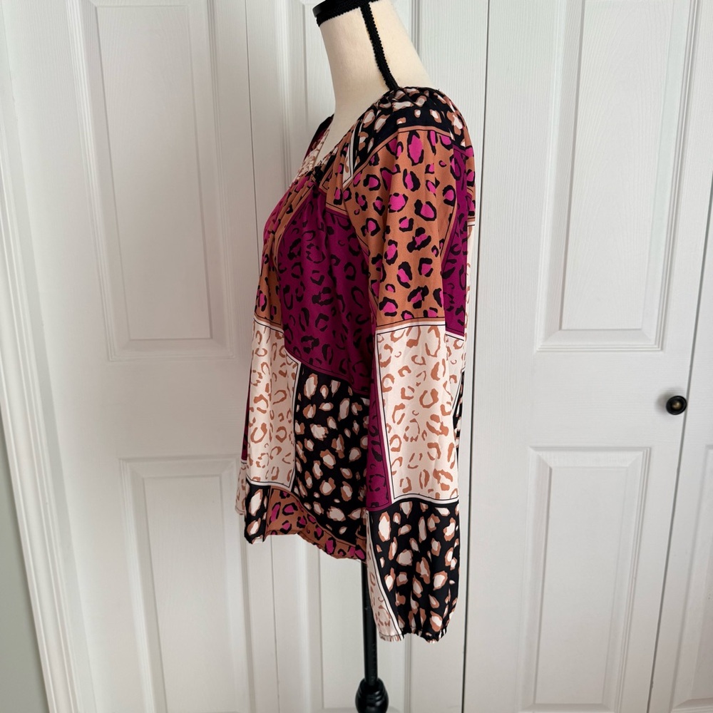 Something About You Stylish Boho Leopard Blouse - Fuchsia, Tan, Black Size Small - Picture 2 of 11